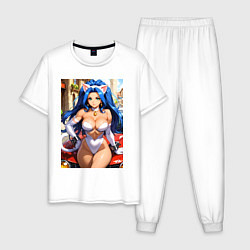 Мужская пижама Фелиция сидит на капоте машины