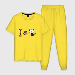 Пижама хлопковая мужская Я люблю кошек, цвет: желтый