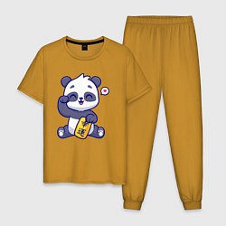 Пижама хлопковая мужская Cute panda, цвет: горчичный