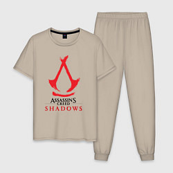 Пижама хлопковая мужская Assassins Creed Shadows - badge, цвет: миндальный