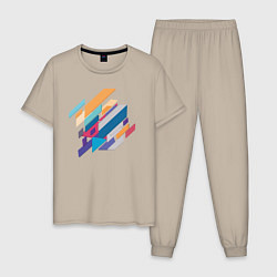 Пижама хлопковая мужская Стиль геометрия, цвет: миндальный