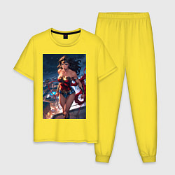 Мужская пижама Чудо-женщина на крыше с городским фоном в стиле ко