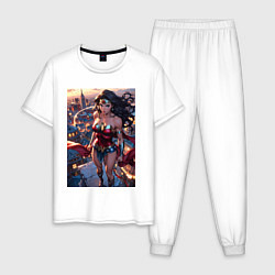 Мужская пижама Чудо-женщина на крыше с городским фоном в стиле ко