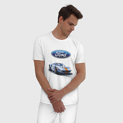 Пижама хлопковая мужская Ford motorsport - sketch, цвет: белый — фото 2