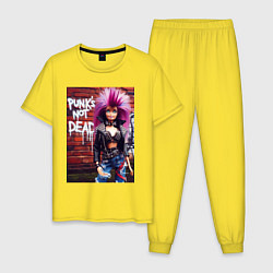 Пижама хлопковая мужская Punks not dead - cool Barbie ai art, цвет: желтый