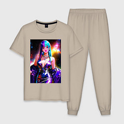 Пижама хлопковая мужская Девушка поп идол, цвет: миндальный