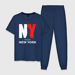 Пижама хлопковая мужская The city of New York, цвет: тёмно-синий