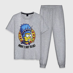 Пижама хлопковая мужская Мардж Симпсон на фоне пиццы - панк жив, цвет: меланж