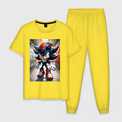 Пижама хлопковая мужская Ежик Шедоу стоит в коридоре, цвет: желтый