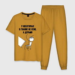 Пижама хлопковая мужская В голове не сено, цвет: горчичный