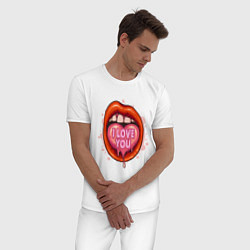 Пижама хлопковая мужская I love you, цвет: белый — фото 2