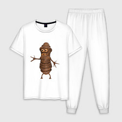 Пижама хлопковая мужская Сartoon worm character brown, цвет: белый