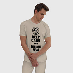 Пижама хлопковая мужская Keep Calm & Drive VW, цвет: миндальный — фото 2