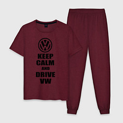 Пижама хлопковая мужская Keep Calm & Drive VW, цвет: меланж-бордовый