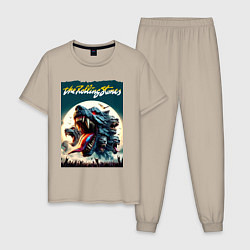 Пижама хлопковая мужская Волки Роллинг Стоунз - фантазия, цвет: миндальный