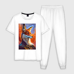 Пижама хлопковая мужская Fox fashionista - ai art fantasy, цвет: белый