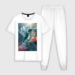 Мужская пижама Колибри летает у цветка