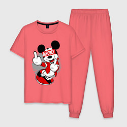 Пижама хлопковая мужская Микки маус - ни кого не слушай, цвет: коралловый