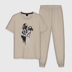 Пижама хлопковая мужская Подводная любовь, цвет: миндальный