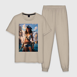 Мужская пижама Пиратка на фона флотилии кораблей