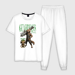 Пижама хлопковая мужская Малыш грут и енот ракета из стражи галактики, цвет: белый