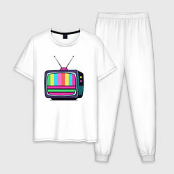 Пижама хлопковая мужская Старый телевизор, цвет: белый