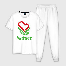 Пижама хлопковая мужская Любовь природы, цвет: белый