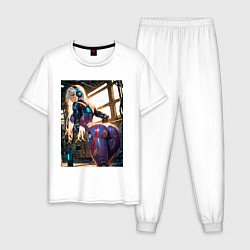 Пижама хлопковая мужская Девушка с оружием в киберпанк стиле, цвет: белый