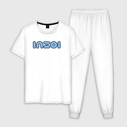 Пижама хлопковая мужская Inzoi синий логотип, цвет: белый