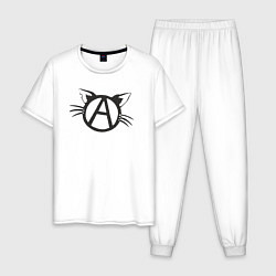 Пижама хлопковая мужская Cat anarchy, цвет: белый