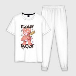 Пижама хлопковая мужская Медведь рокер, цвет: белый