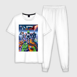 Пижама хлопковая мужская Mass effect and Minecraft - ai art collaboration, цвет: белый