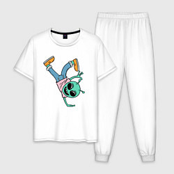 Пижама хлопковая мужская Инопланетянин брейкдансер, цвет: белый