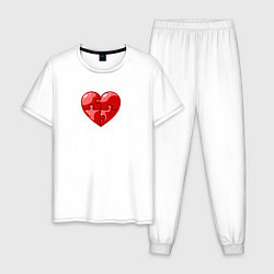 Пижама хлопковая мужская Красное сердце из пазлов, цвет: белый