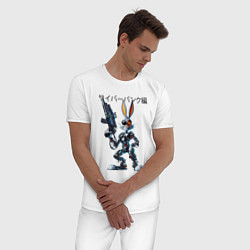 Пижама хлопковая мужская Киборг Багз Банни с оружием - нейроарт фантазия, цвет: белый — фото 2