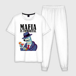 Пижама хлопковая мужская Мафиози Бендер - мафия бессмертна мем, цвет: белый