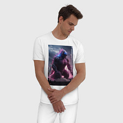 Пижама хлопковая мужская Годзилла посреди мегаполиса, цвет: белый — фото 2