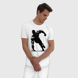 Пижама хлопковая мужская Отжимание на одной руке, цвет: белый — фото 2