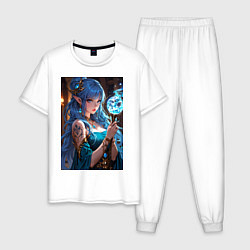 Пижама хлопковая мужская Прекрасная эльийка-маг с посохом, цвет: белый