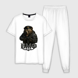 Пижама хлопковая мужская ВМФ медведь пехотинец, цвет: белый