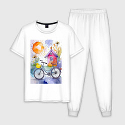 Мужская пижама Утенок на велосипеде - акварель