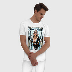 Пижама хлопковая мужская Черная кошка в сейфе банка, цвет: белый — фото 2