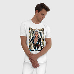 Пижама хлопковая мужская Черная кошка в сейфе банка, цвет: белый — фото 2