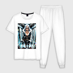 Пижама хлопковая мужская Черная кошка в сейфе банка, цвет: белый