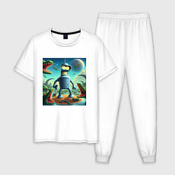 Мужская пижама Робот-сгибальщик Бендер с пистолетом среди крокоди