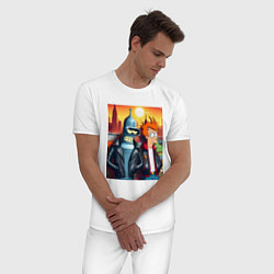 Пижама хлопковая мужская Фрай и Бендер жители Нью-Йорка, цвет: белый — фото 2