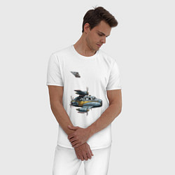 Пижама хлопковая мужская Летающее такси ретрофутуризм, цвет: белый — фото 2