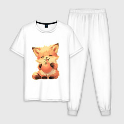 Пижама хлопковая мужская Счастливый лисёнок с апельсином, цвет: белый