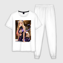 Пижама хлопковая мужская Марин Китагава наряде гламурной кошечки, цвет: белый