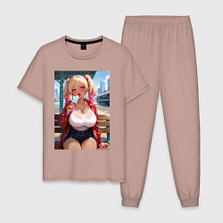 Мужская пижама Симпотная девушка-гяру с мороженным - аниме